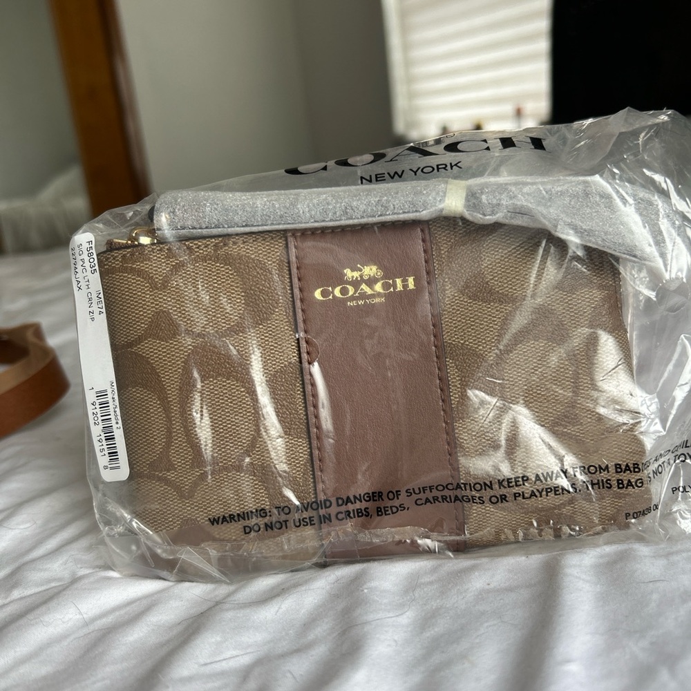 Coach Signature Brown and Tan wristlet